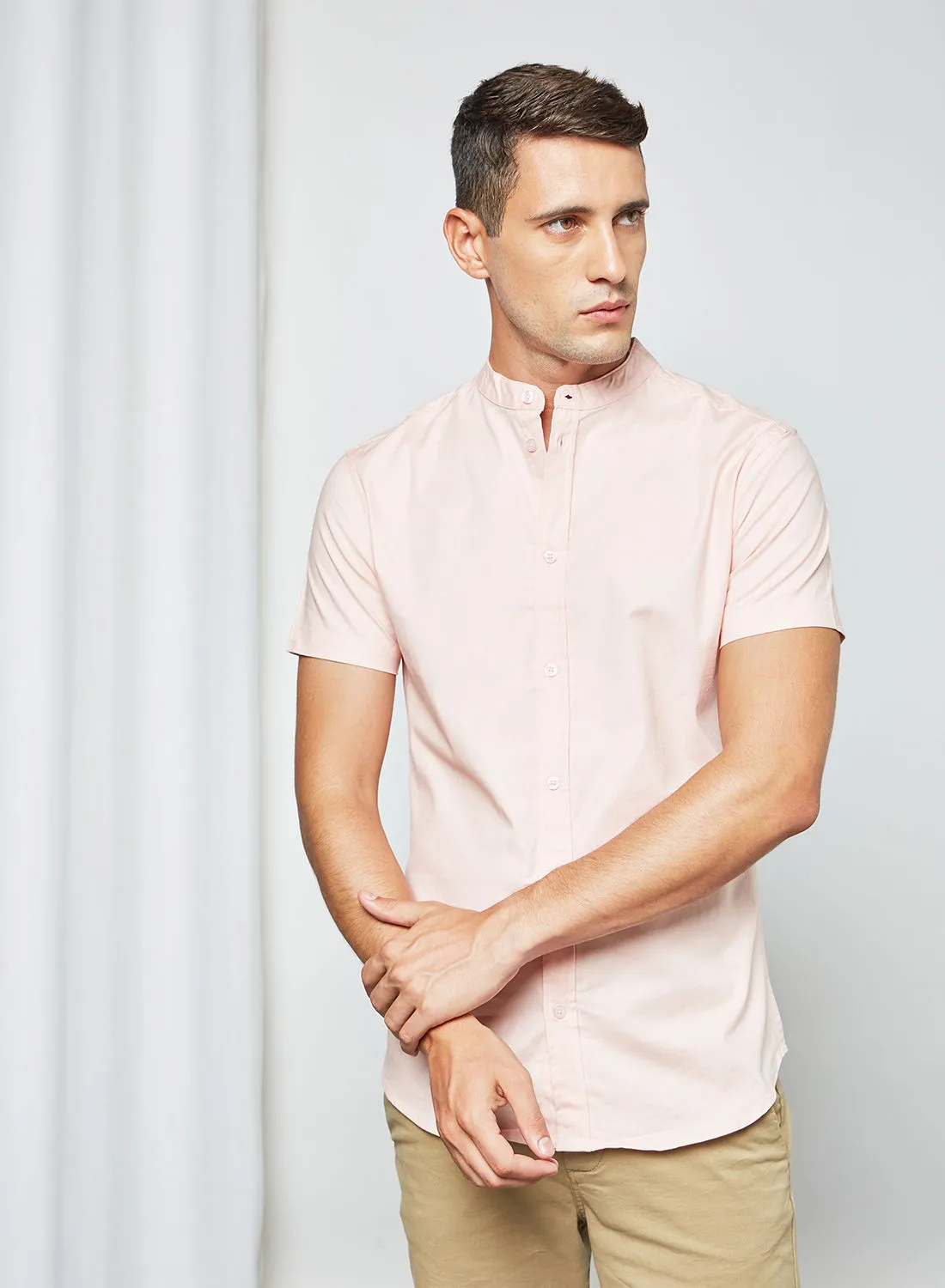 STATE 8 Mandarin Collar Shirt Light Pink