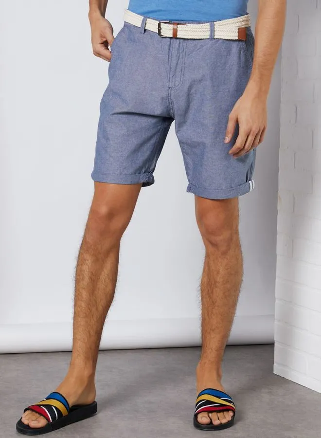 BRAVE SOUL Cantley Turn Up Shorts With Belt Navy