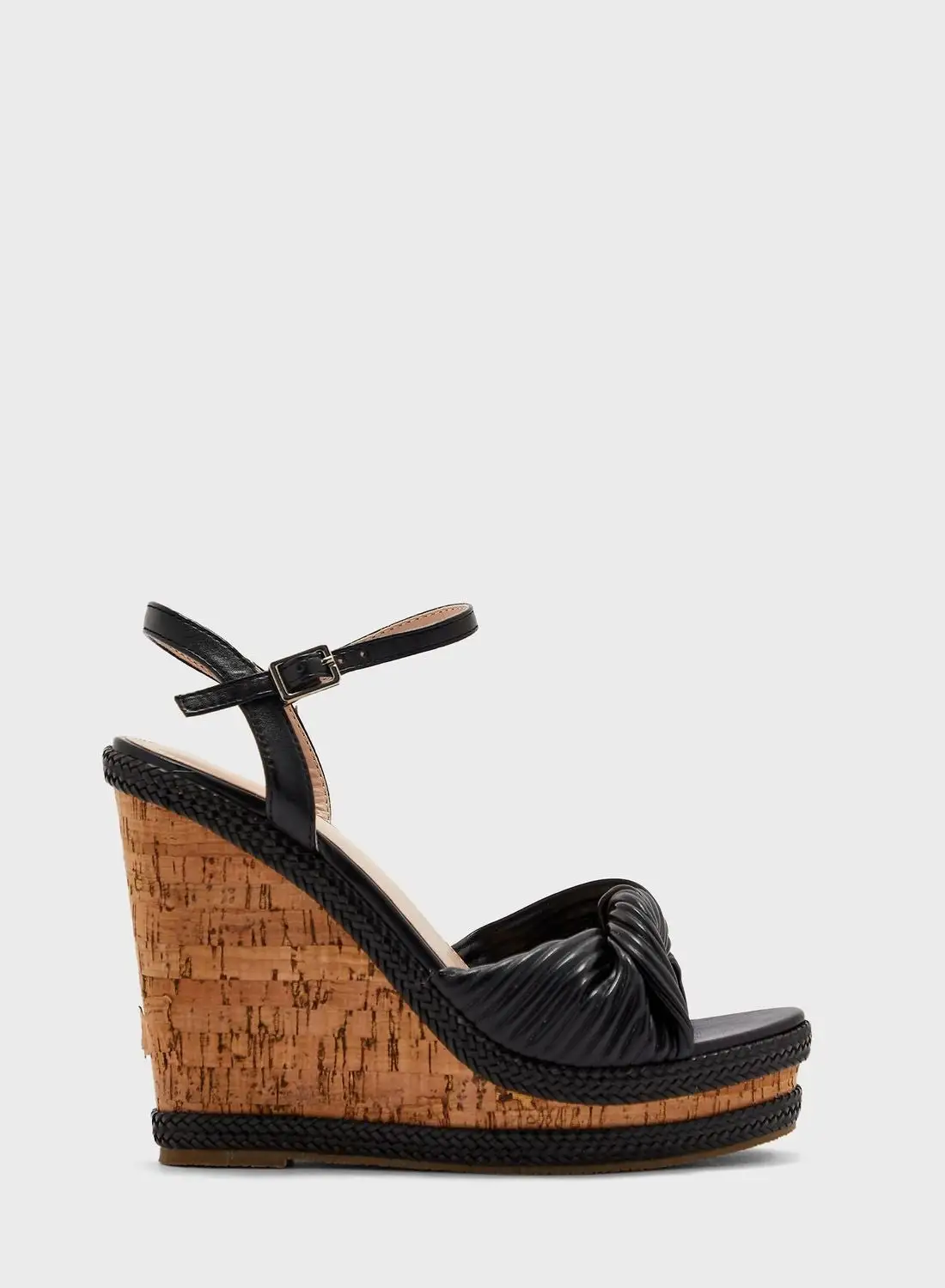 Truffle Knotted Ribbed Front Wedge Sandal