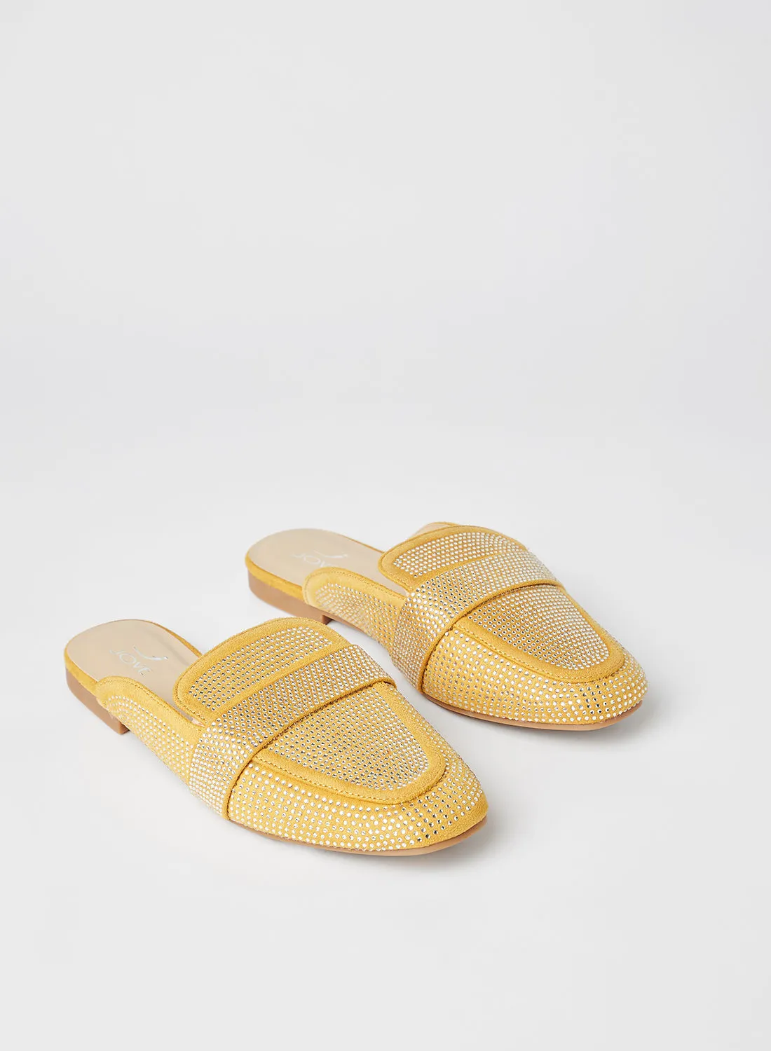 Jove Casual Textured Square Toe Slip-On Mules Yellow/Silver