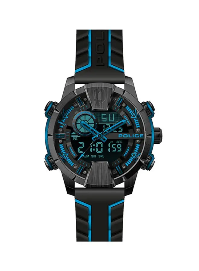 POLICE Men's TARONGA Round Shape Silicone Strap Analog Wrist Watch 46 mm - Black - PEWJP2110202