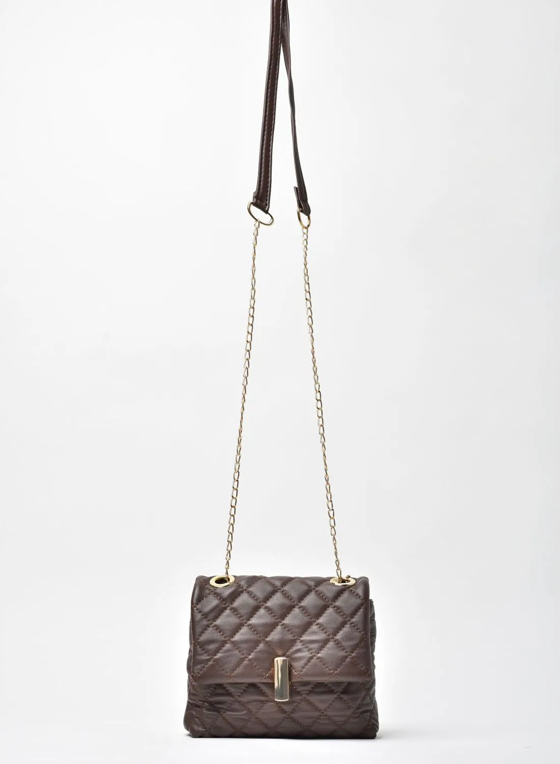 Jove Quilted Pattern Half Chain Strap Crossbody Bag Brown