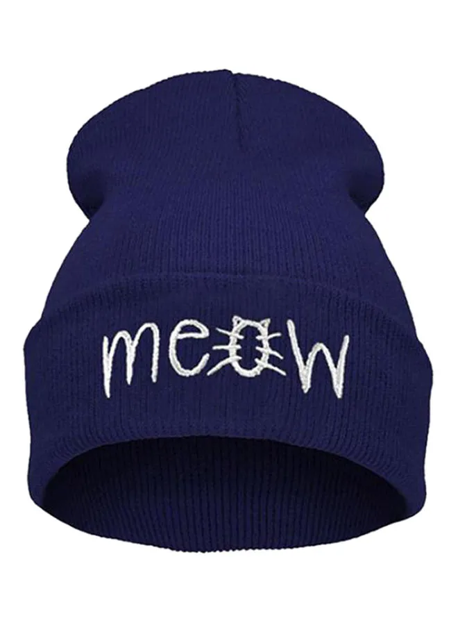 Bluelans Meow Letter Embroidered Beanie Blue/White