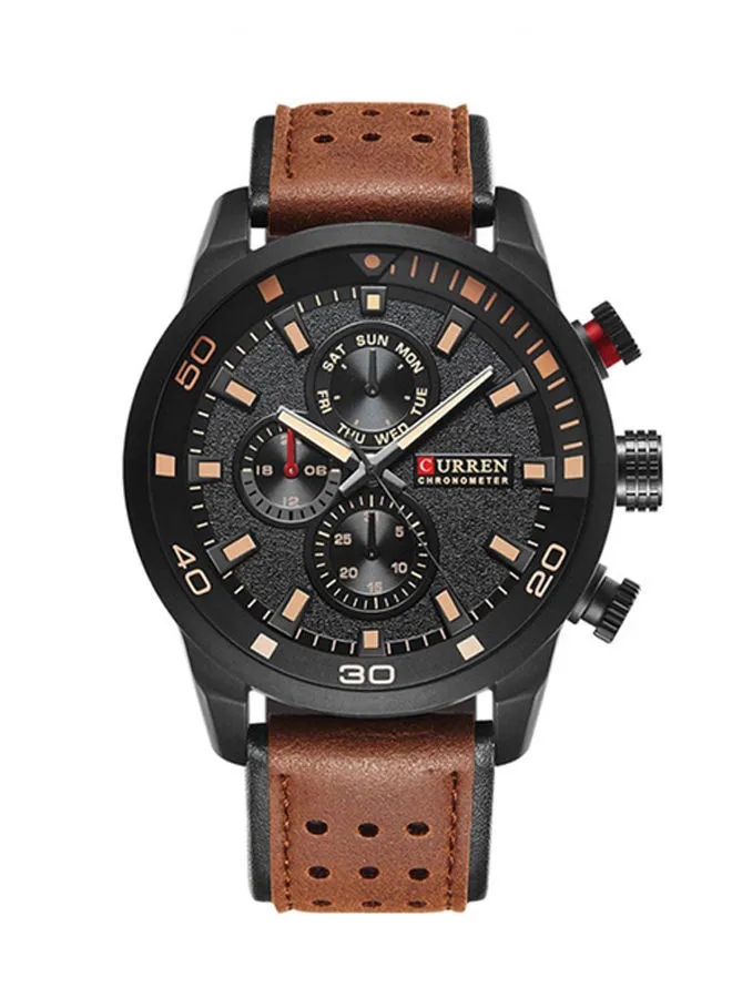 CURREN Men's Water Resistant Leather Chronograph Watch WT-CU-8250-B - 48 mm - Brown