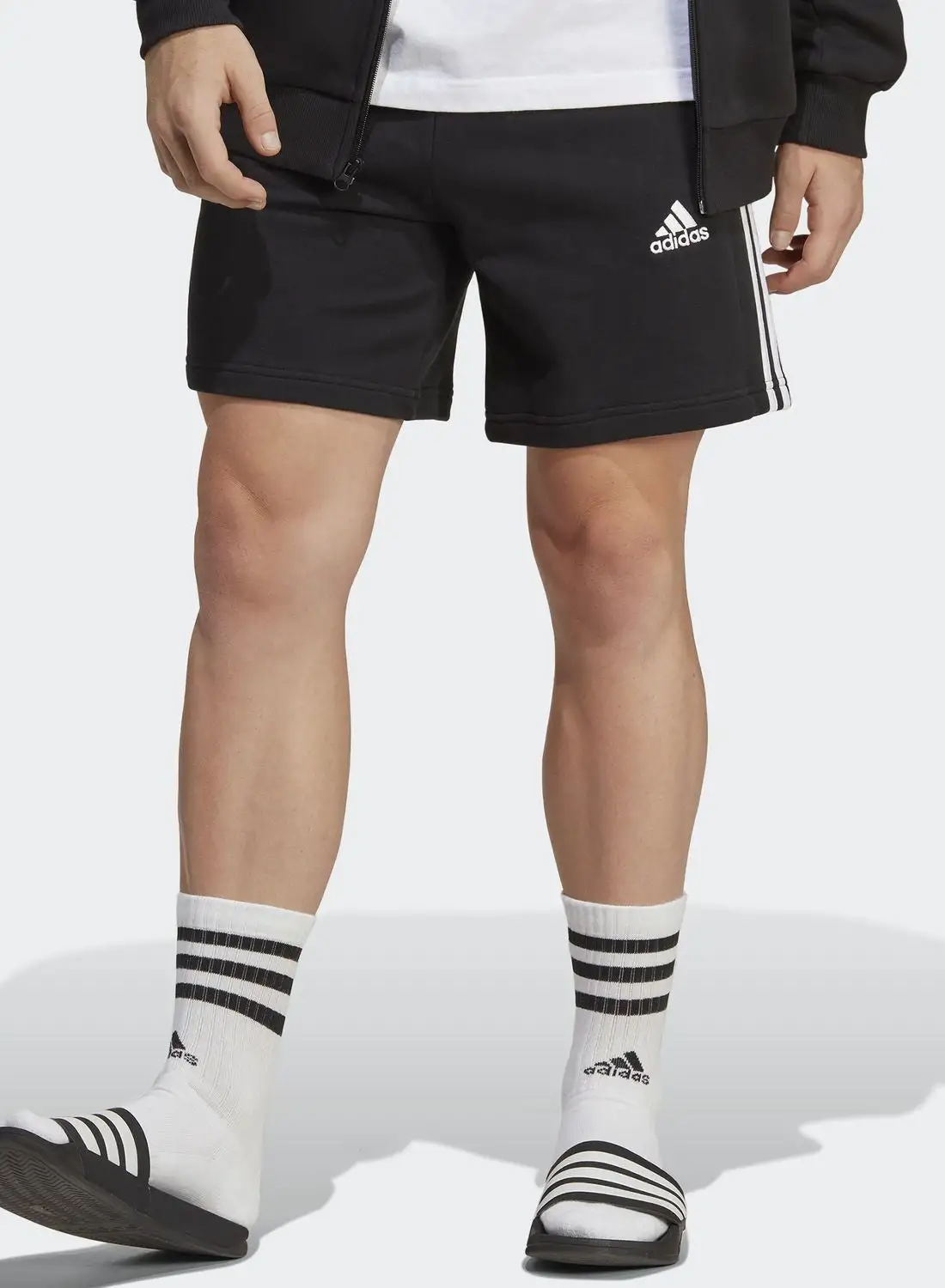 Adidas 3 Stripe Essential French Terry Shorts