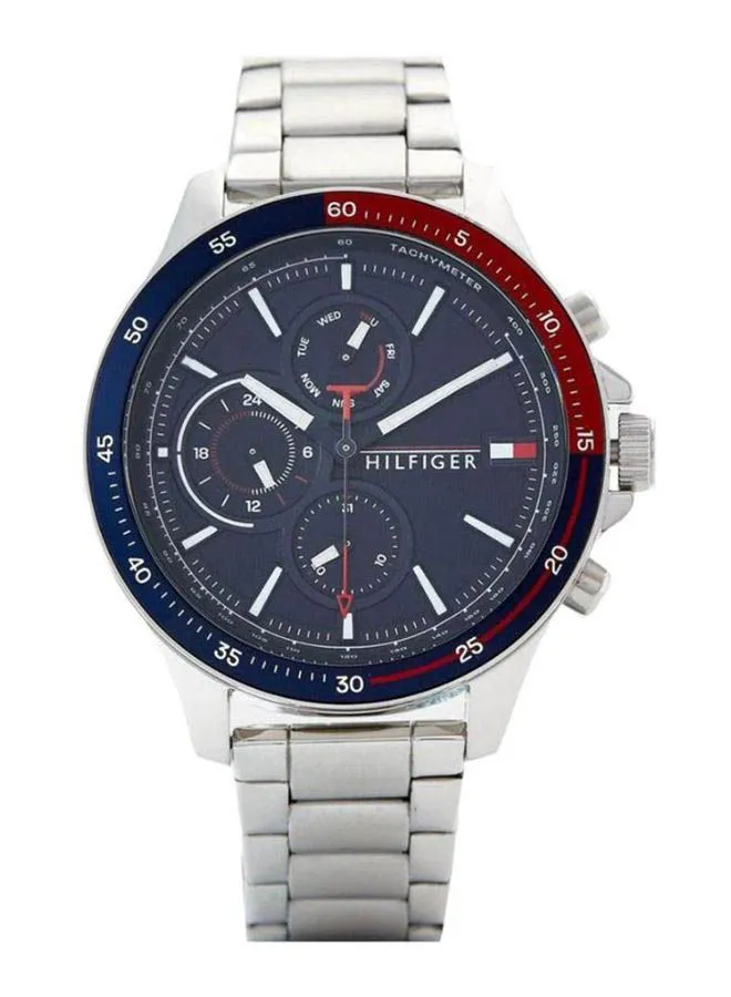 TOMMY HILFIGER Men's Bank Round Shape Stainless Steel Chronograph Wrist Watch 46 mm - Silver - 1791718