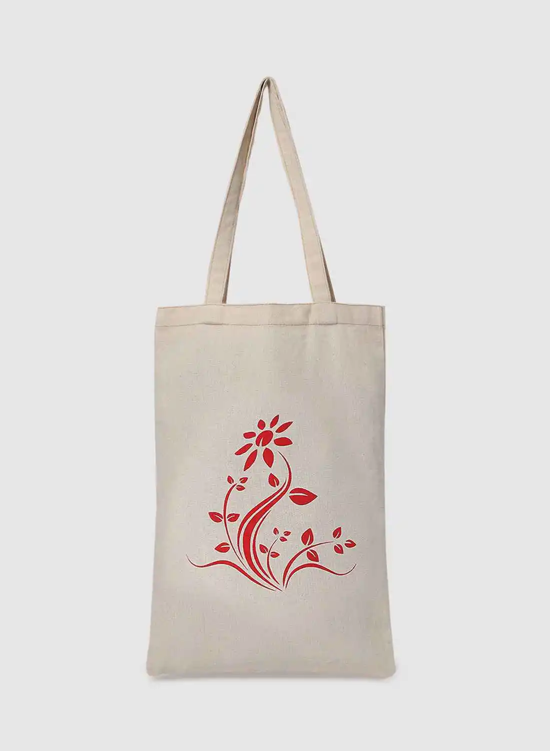 حقيبة تسوق وبقالة قماشية مطبوعة بالزهور من أمل قد يختلف لون الظل الأحمر / البيج