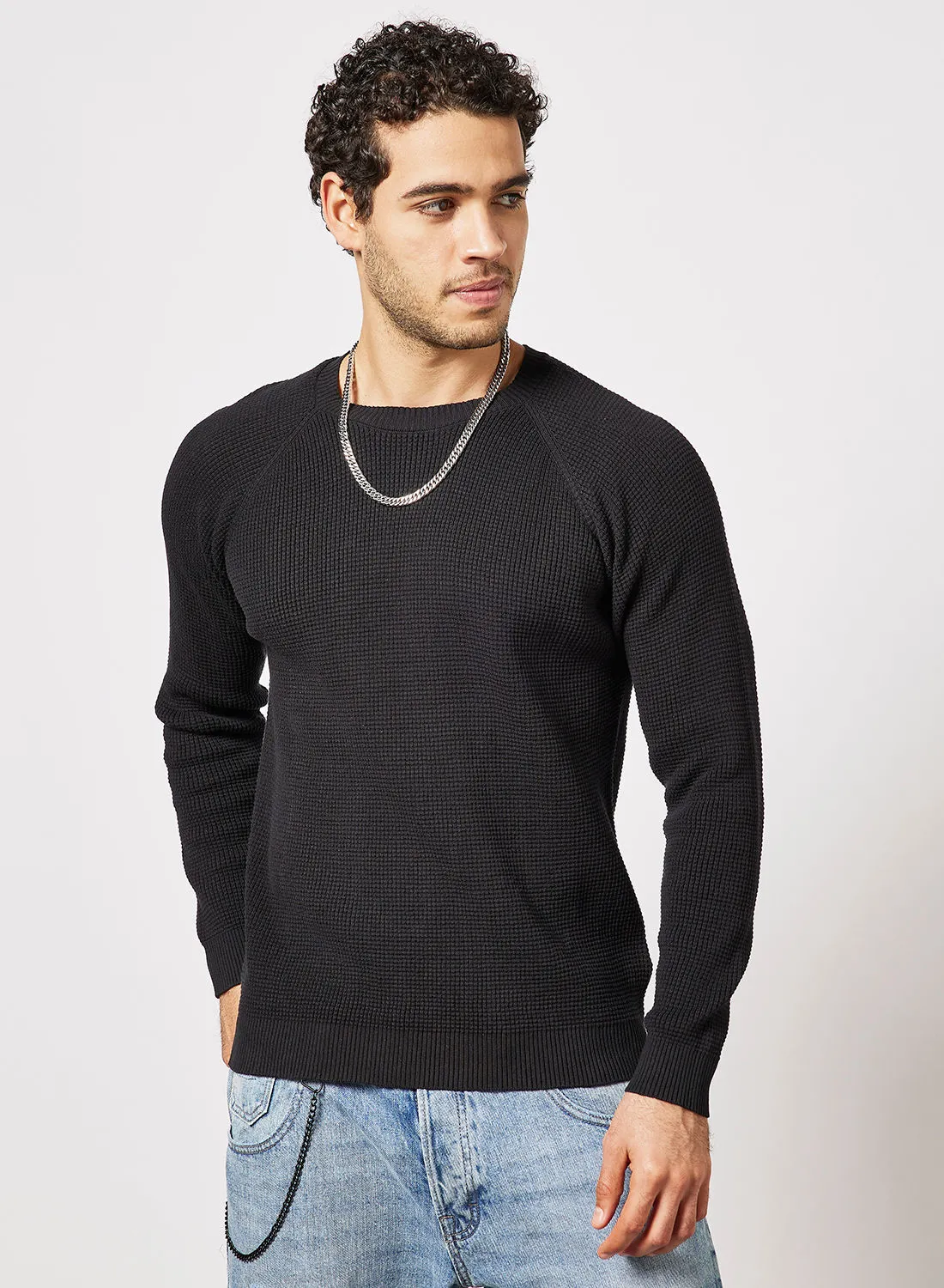 Red Tape Casual Men's Long Sleeve Cotton Sweater Raven Black