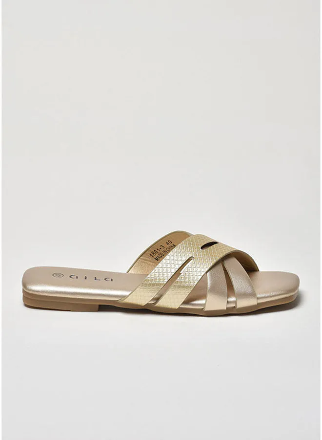 Aila Animal Pattern Multi Strap Flat Sandals Gold