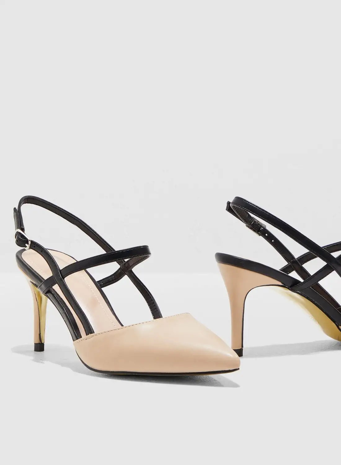 ELLA Pointed Toe Court Shoe With Contrast Straps