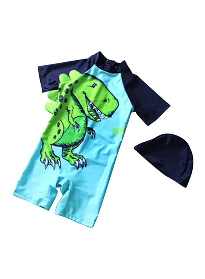 Generic 2-Piece Kids Dinosaur Print Swimwear Set Blue/Green
