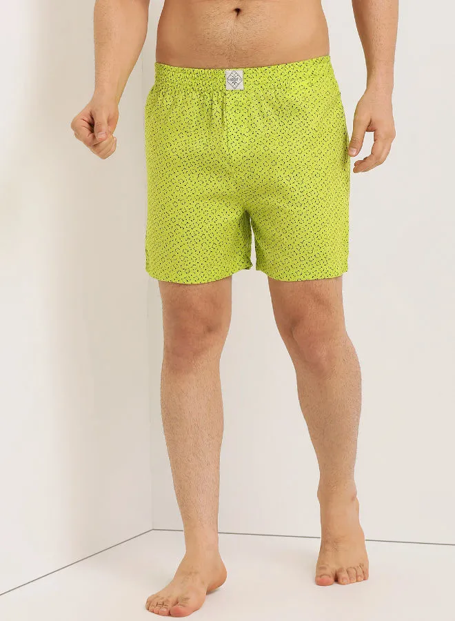 ABOF Pack of 2 Printed Boxer Casual Shorts Light Green/White/Black