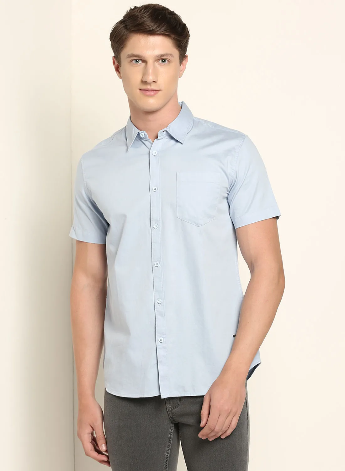 ABOF Basic Regular Fit Short Sleeves Plain Shirt Light Baby Blue