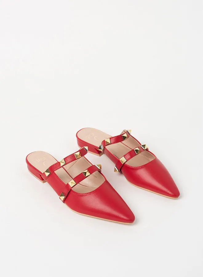 Jove Embellished Pointed Toe Mules Red/Gold