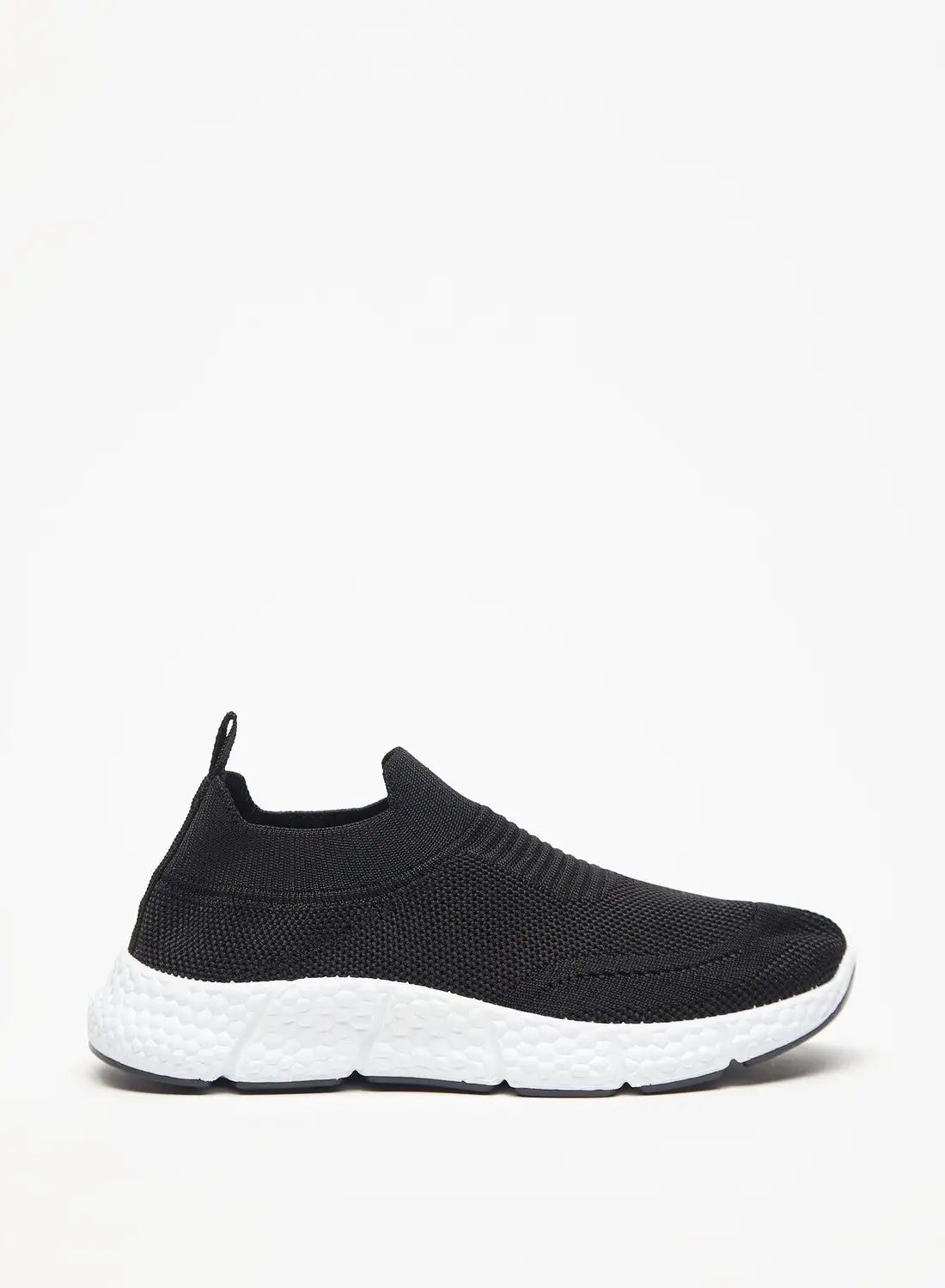 shoexpress Boys Textured Slip on Trainer Shoes with Pull Tabs Black
