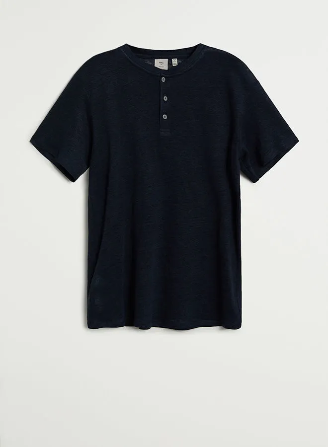 MANGO Pana Solid Short Sleeve T-Shirt Navy