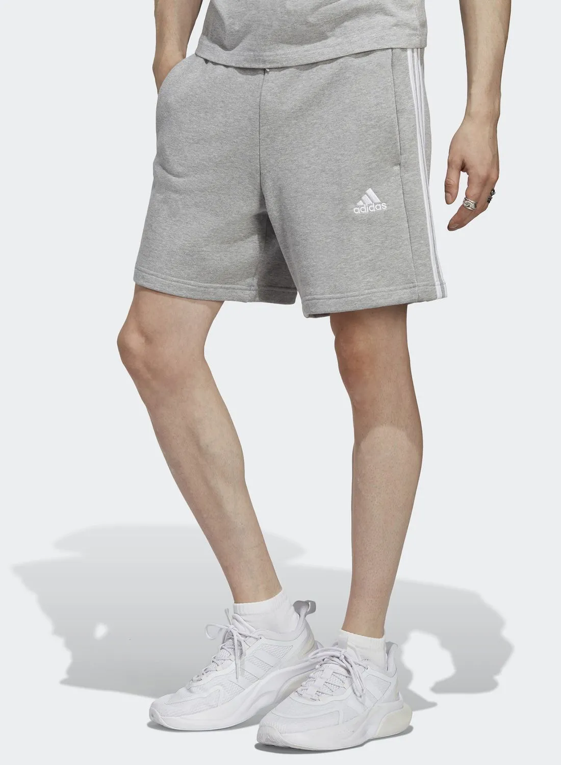 Adidas 3 Stripe Essential French Terry Shorts