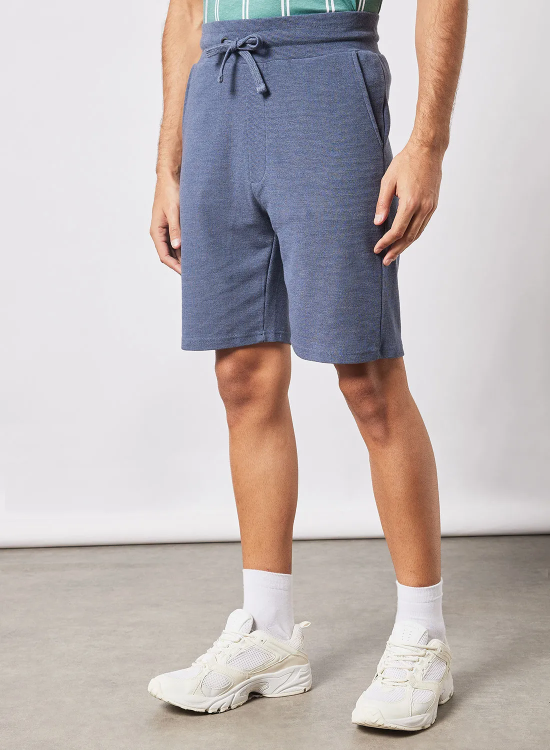 R&B Solid Shorts With Pocket Detail And Drawstring Blue