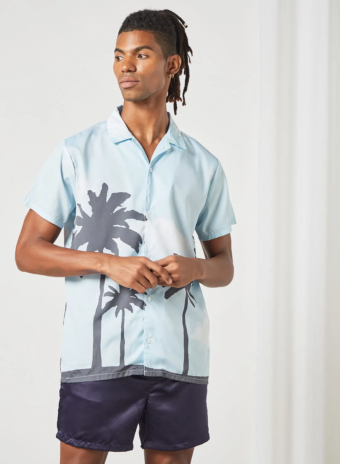 STATE 8 Tropical Print Shirt أزرق فاتح