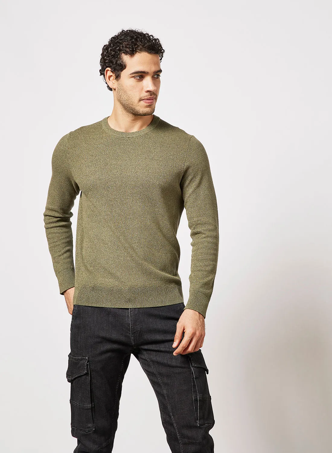 Red Tape Casual Men's Long Sleeve Cotton Sweater Olive