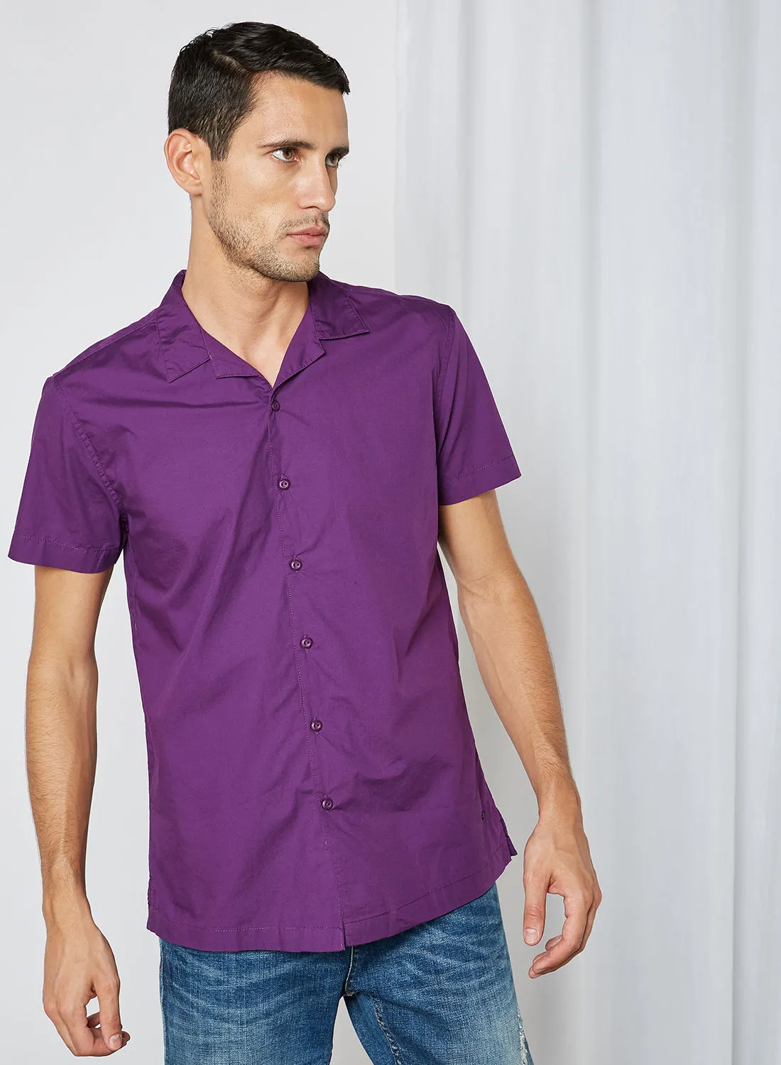 ABOF Button Down Collared Neck Shirt Purple