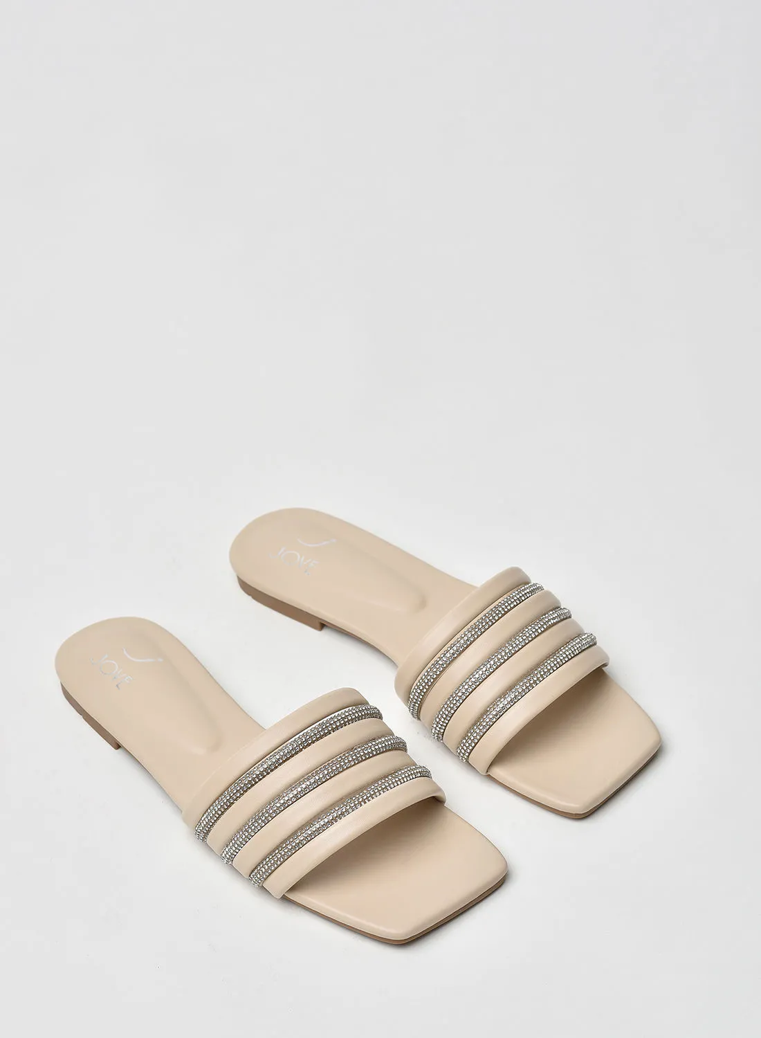 Jove Stylish Elegant Flat Sandals Beige/Silver