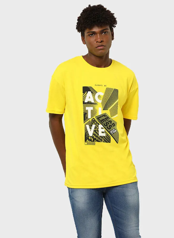 ABOF Active Fearless Printed Regular Fit Crew Neck T-Shirt Bright Yellow