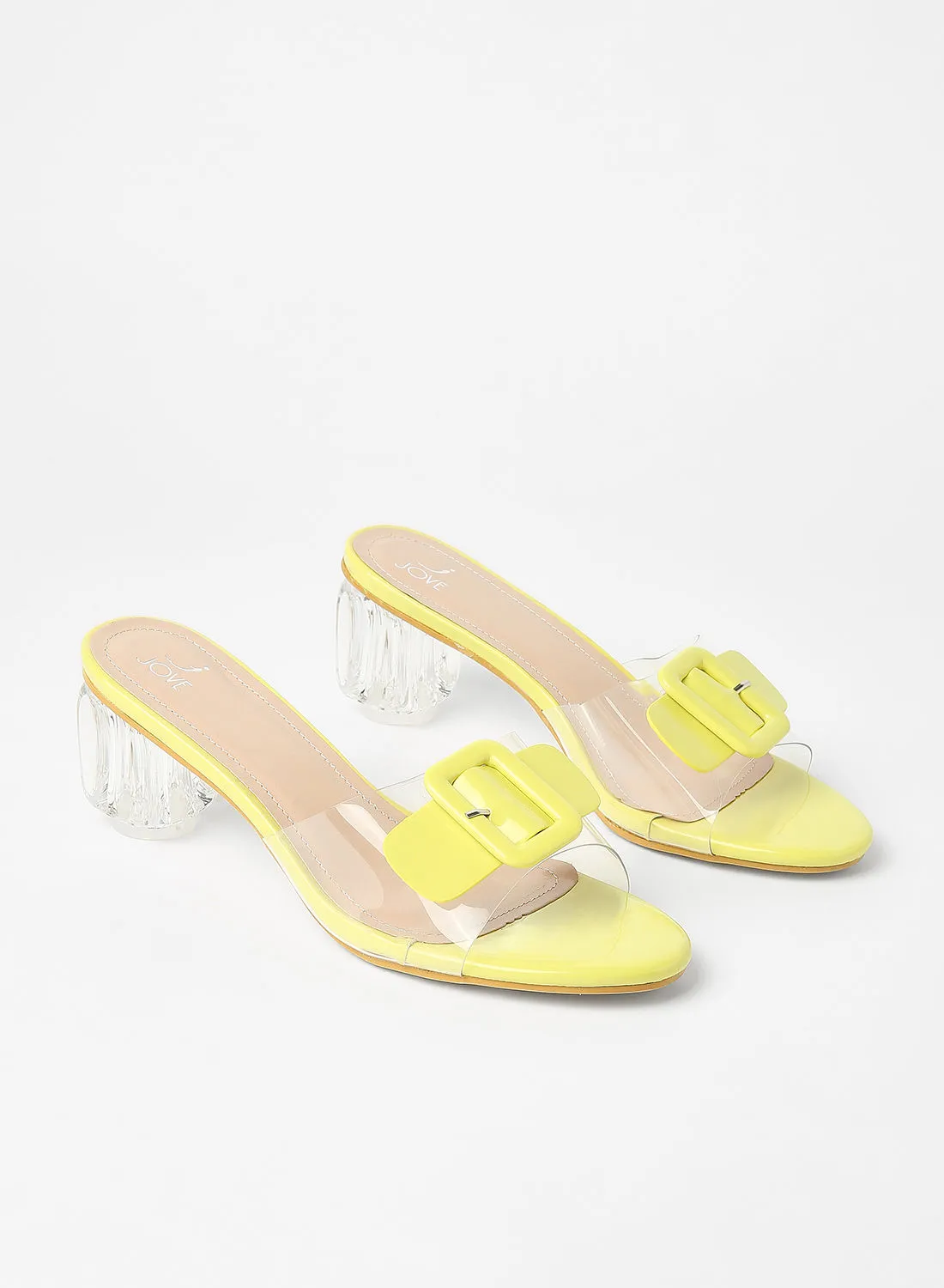 Jove Stylish Elegant Heeled Sandals Yellow/Clear
