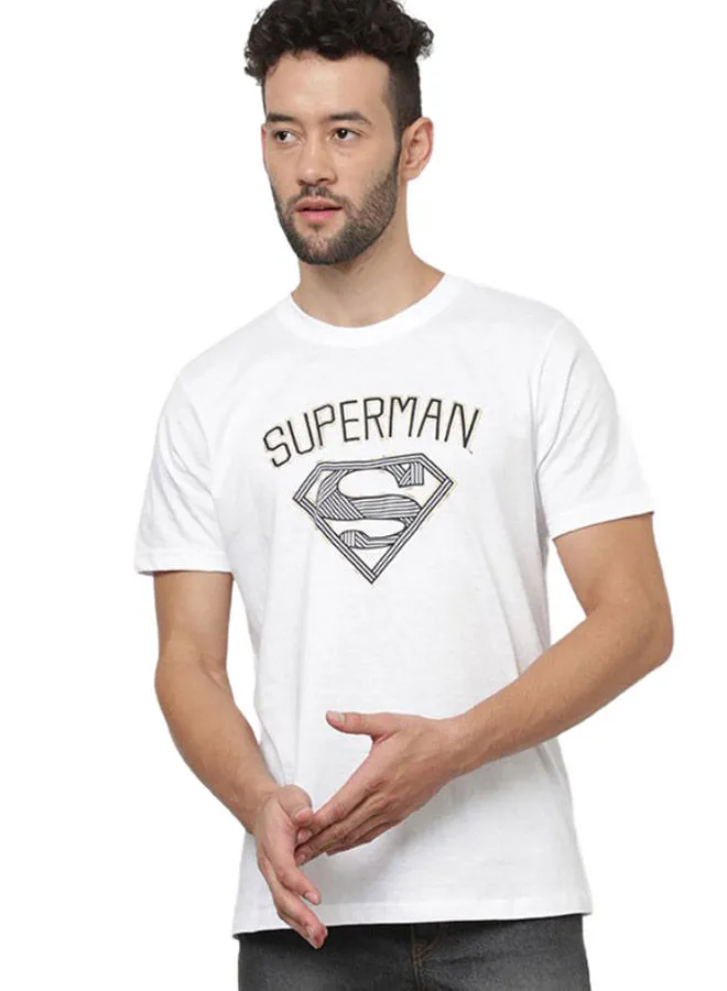 DRIP Superman Printed Regular Fit Crew Neck T-Shirt Daisy White