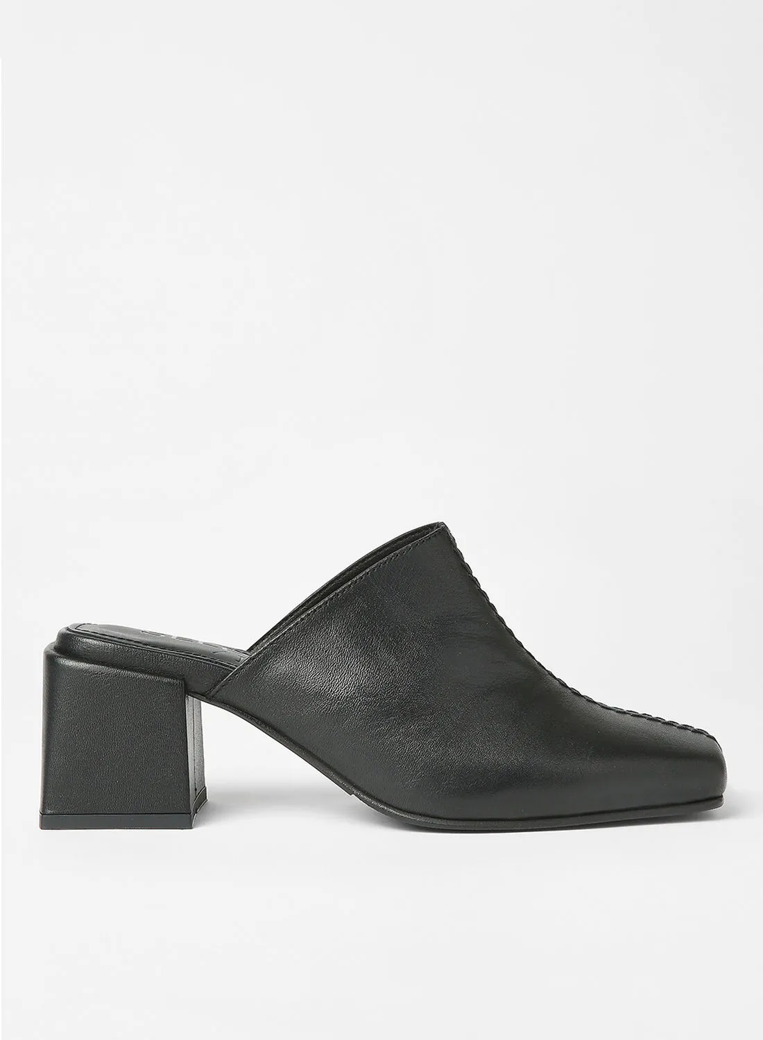 SELECTED FEMME Block Heel Leather Mules Black