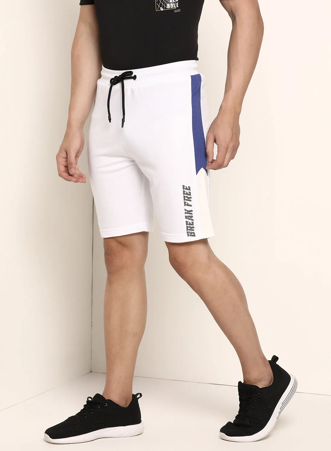 ABOF Contrast Stripe Detail Elastic Waistband Drawstring Shorts White/Blue