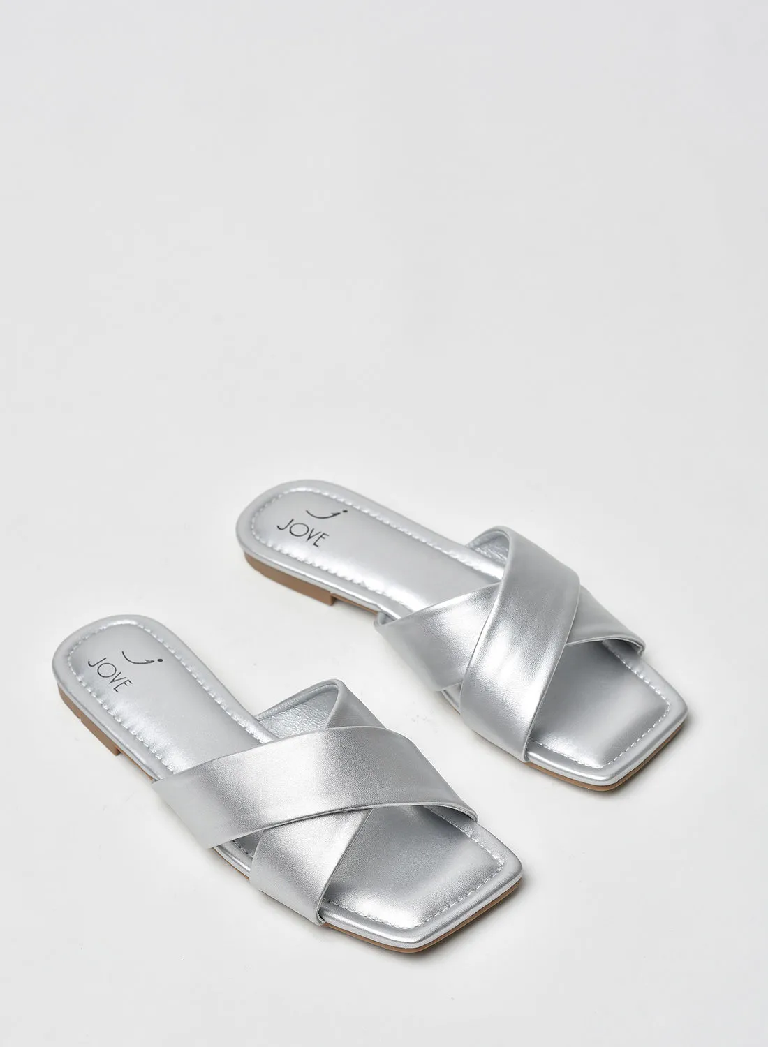 Jove Stylish Elegant Flat Sandals Silver