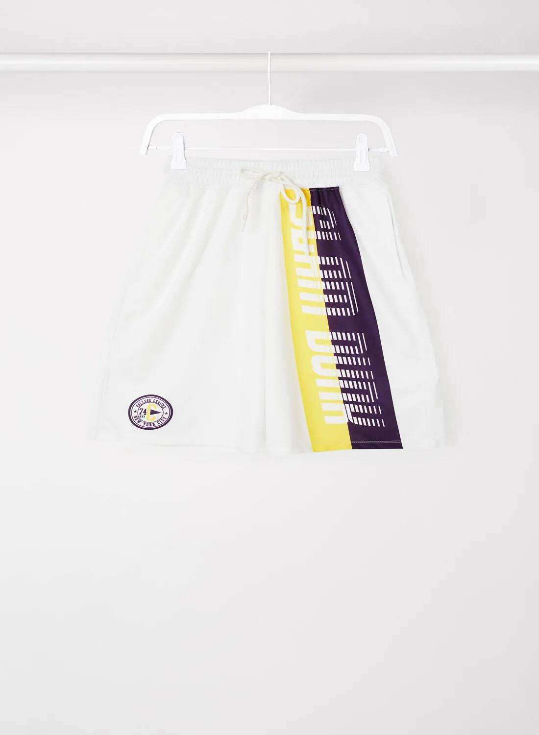 ABOF Printed Elastic Waistband Drawstring Mid Rise Shorts White/Yellow/Purple