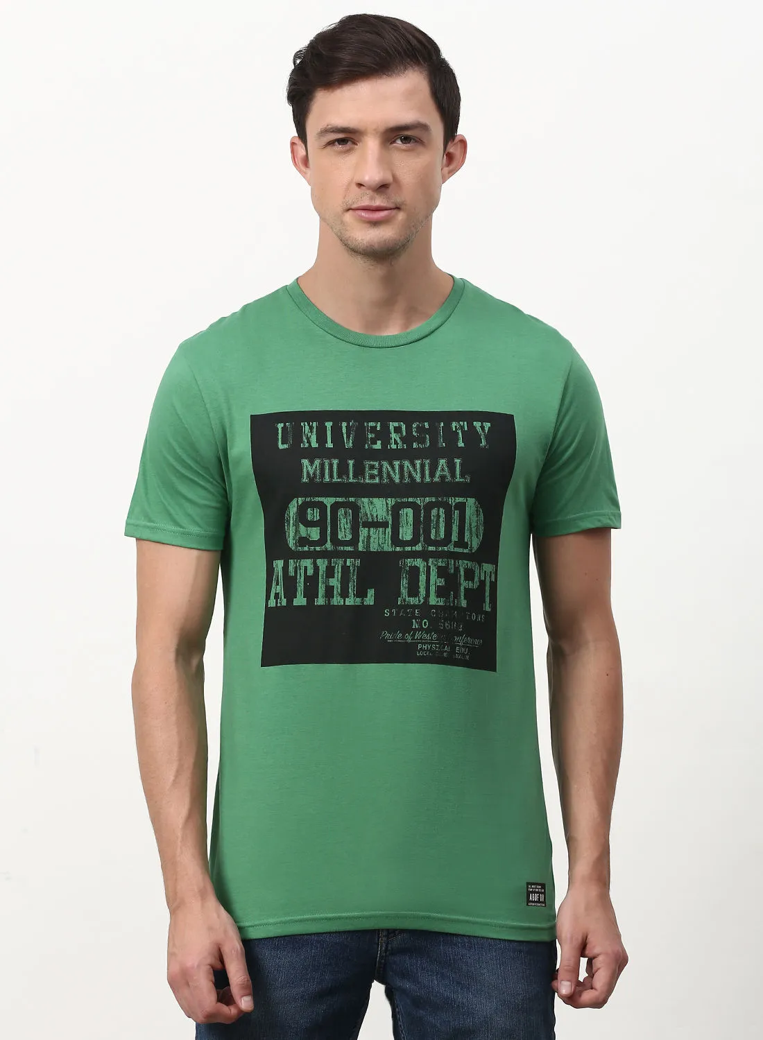ABOF Graphic Printed Crew Neck Regular Fit T-Shirt Green/Jet Black