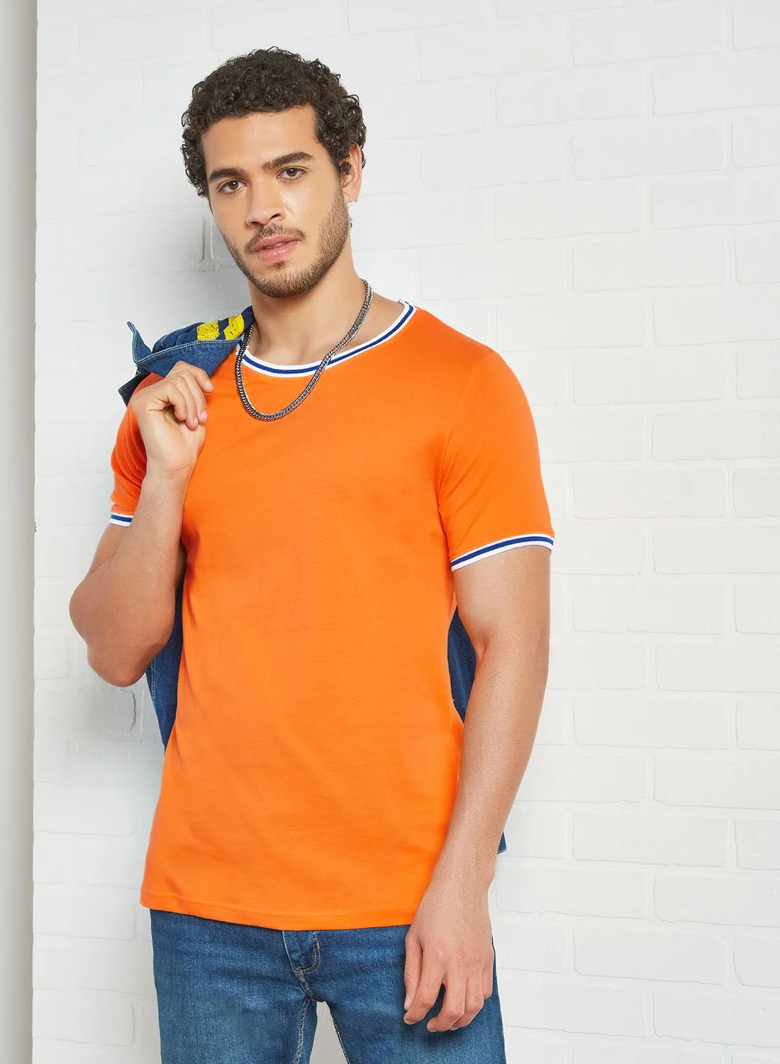 Blue Saint Contrast Tipping T-Shirt Orange