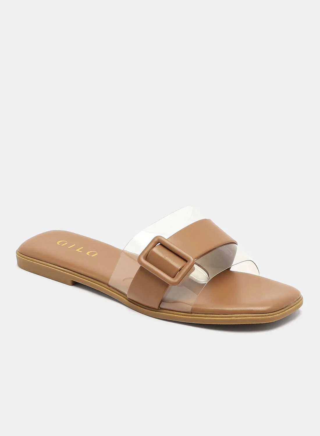 Aila Slip-On Casual Flat Sandals Tan
