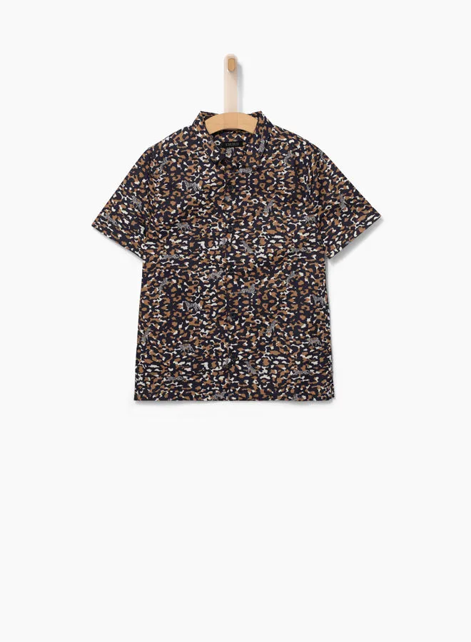 IKKS Short Sleeves Leopards Printed Shirt Brown