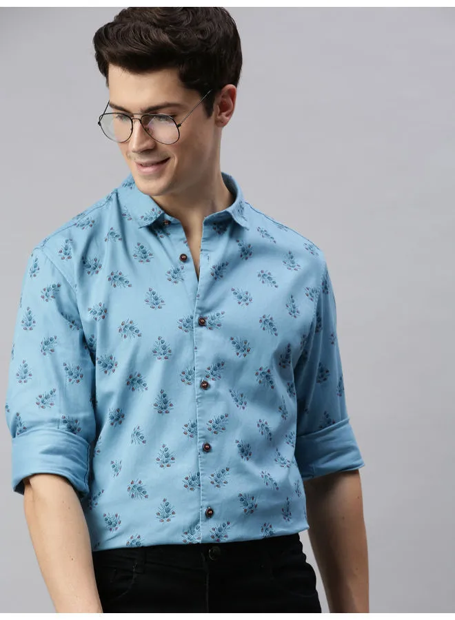 Mast & Harbour Printed Casual Shirt Blue