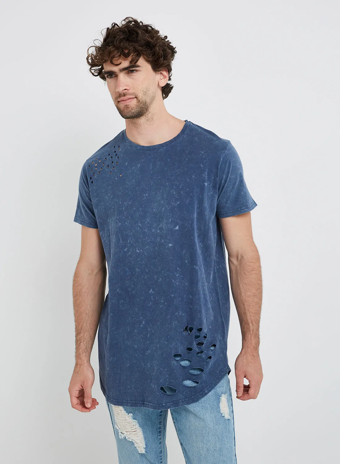 BRAVE SOUL Essential Longline T-Shirt Blue