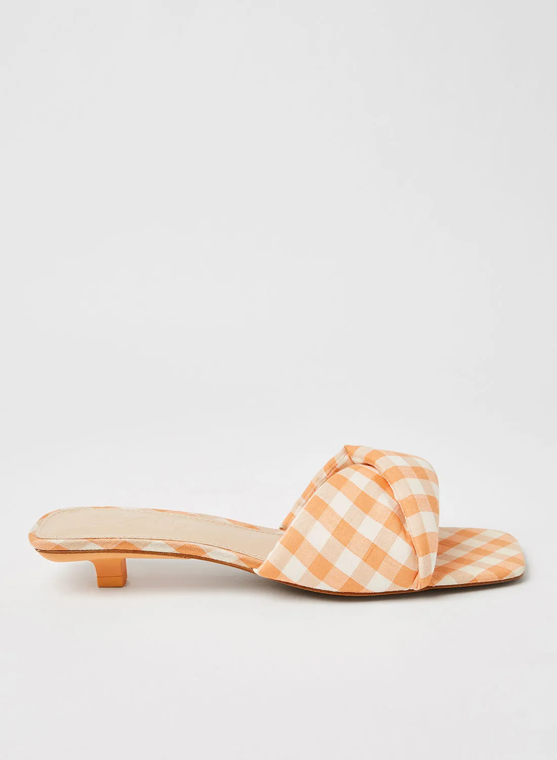 MANGO Gingham Vichy Sandals Peach/White
