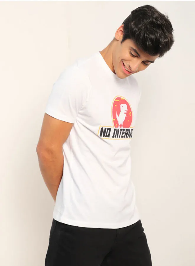 QUWA Men Slim Fit T-Shirt with Graphic Chest print Mist White