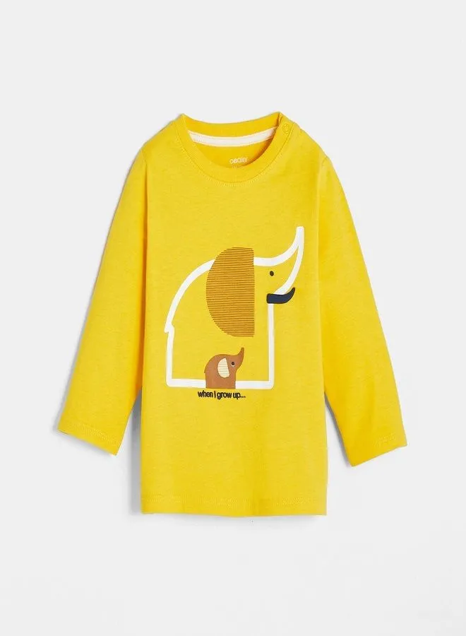 OBAIBI T-Shirt With Motif Yellow