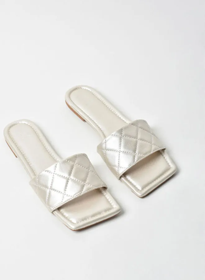 Jove Quilted Pattern Strap Flat Sandals Silver