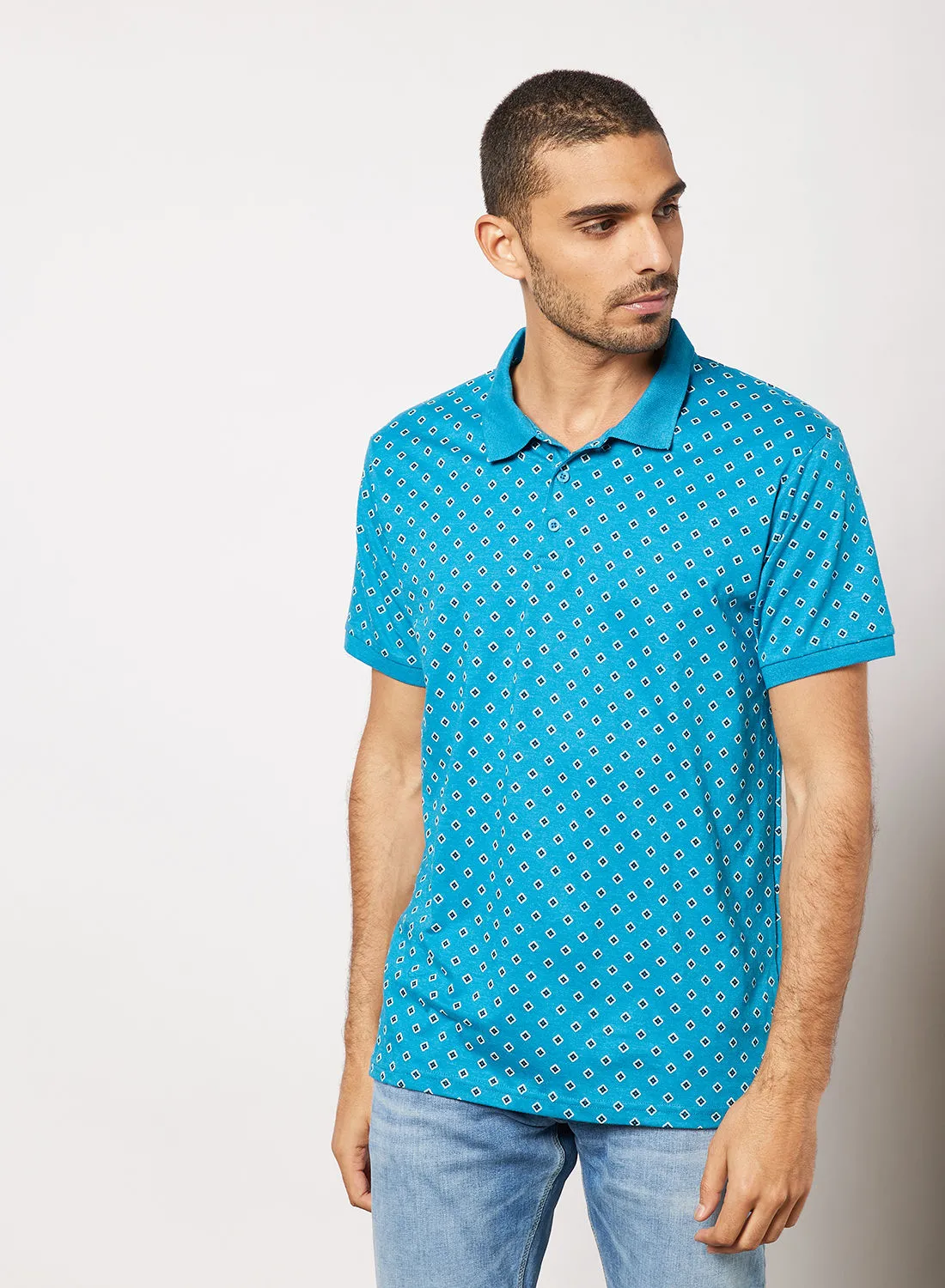 Noon East Men's Basic Casual Polo Printed Cotton T-Shirt in Regular Fit Half Sleeves Heather Light Blue