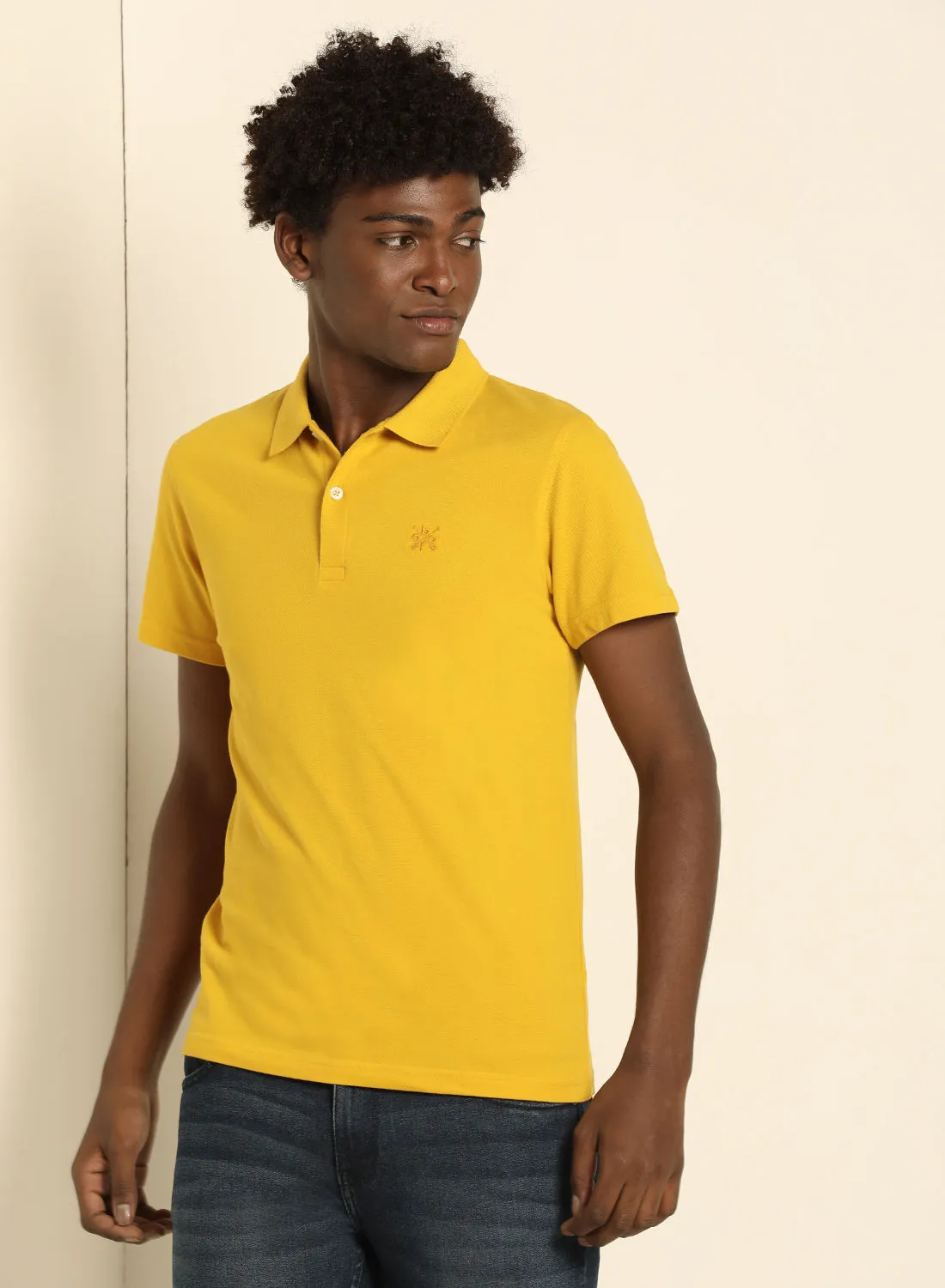 ABOF Small Embroidered Logo Regular Fit Collared Neck Polo Spicy Mustard