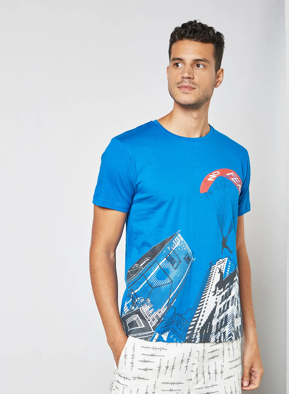 ABOF Graphic Printed Crew Neck T-Shirt True Blue