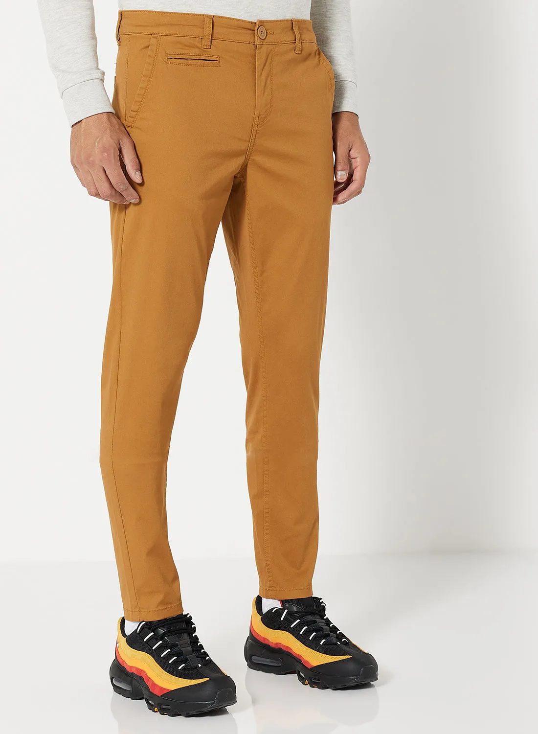 Noon East Solid Pattern Stretch Slim Fit Pants Camel
