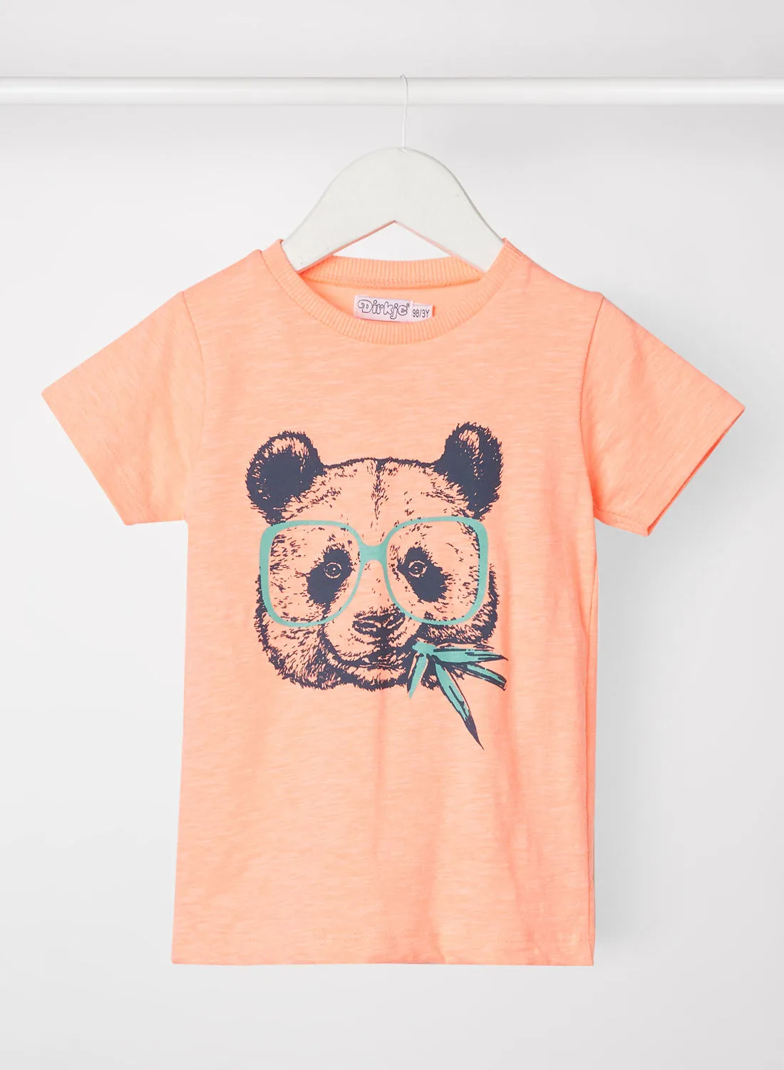 Dirkje Kids Bear Face Print T-Shirt Neon Coral