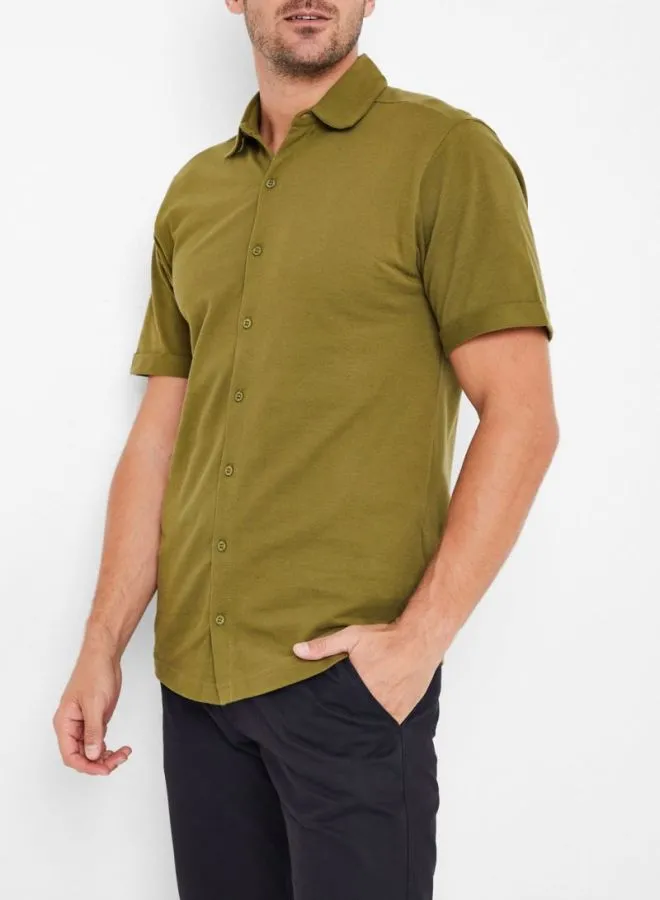 STATE 8 Short Sleeves Cotton Shirt Olive