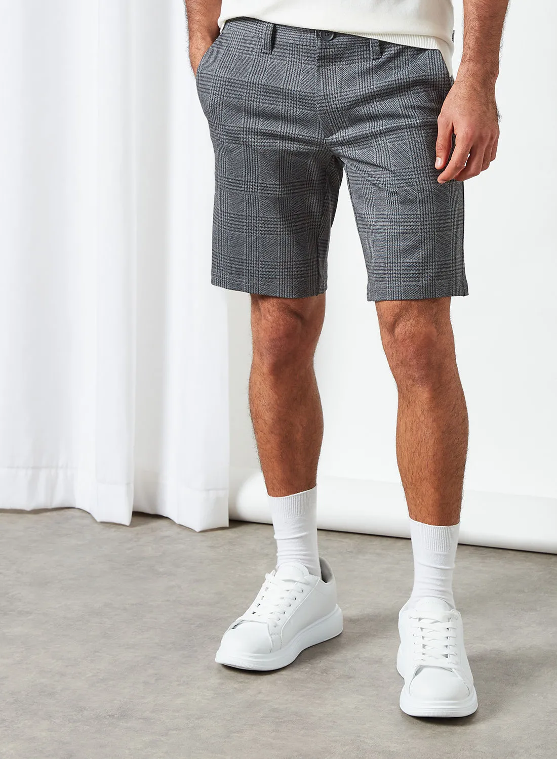 ONLY & SONS Tartan Shorts Medium Grey Melange